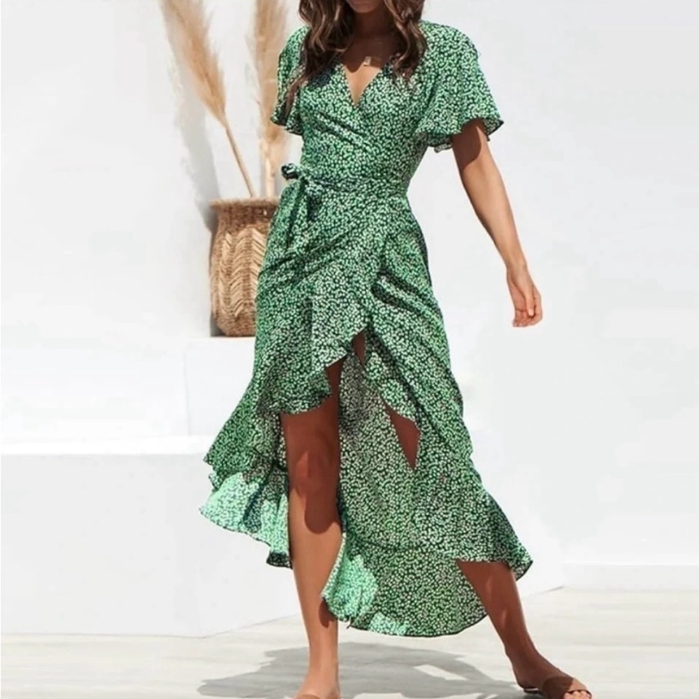 Socialite Green Floral Maxi Wrap Dress- New